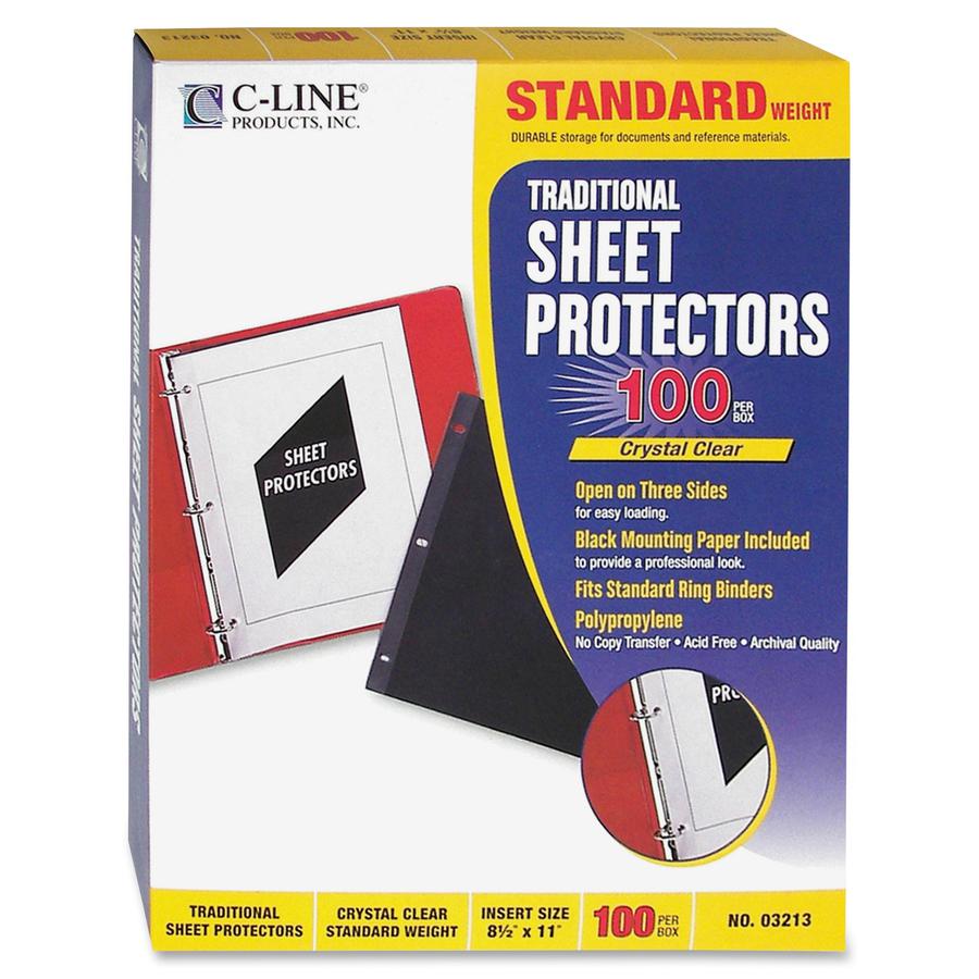 C-Line Traditional Standard Weight Polypropylene Sheet Protector - Letter 8.50" x 11" - Polypropylene - 100 / Box - Clear". Picture 4