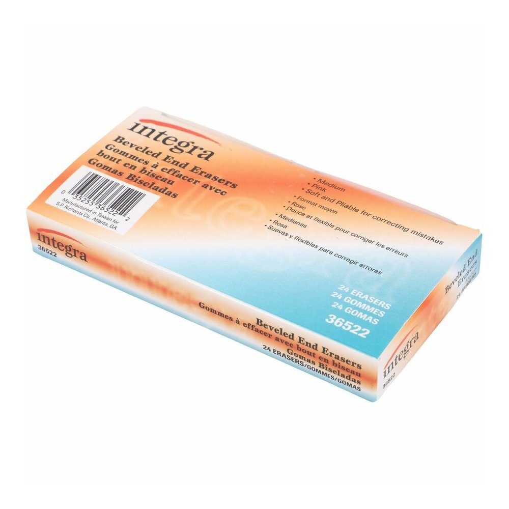 Integra Pink Pencil Eraser - Pink - 2" Width x 0.8" Height x 0.4" Depth - 24 / Box - Soft, Pliable, Latex-free. Picture 3