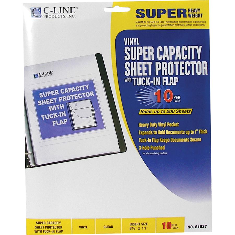C-Line Super Capacity Super Heavyweight Vinyl Sheet Protectors with Tuck-In Flap - Clear, Top Loading, 11 x 8-1/2, 10/PK, 61027. Picture 3