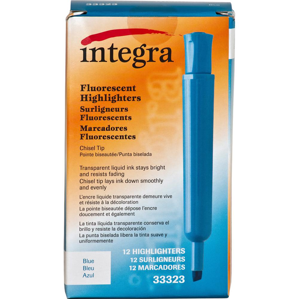 Integra Chisel Desk Liquid Highlighters - Fluorescent Blue Ink - 1 Dozen. Picture 4