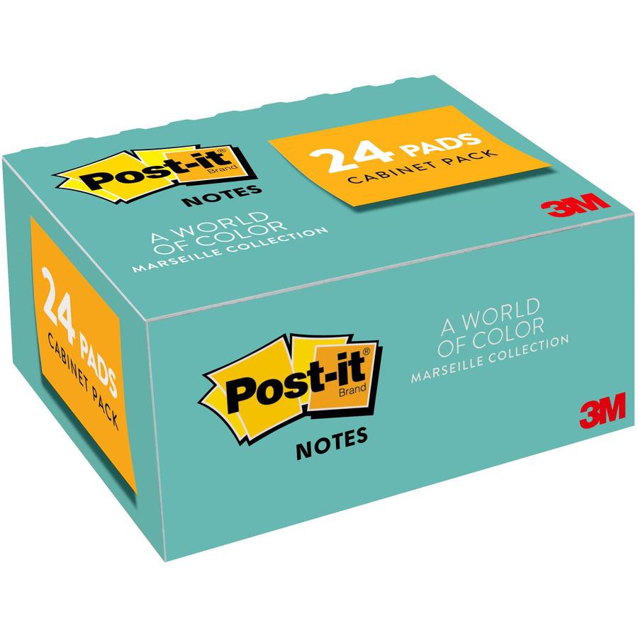 Post-it&reg; Notes Value Pack - Beachside Caf&eacute; Color Collection - 2400 - 1 1/2" x 2" - Rectangle - Unruled - Fresh Mint, Aqua Splash, Sunnyside, Papaya Fizz - Paper - Self-adhesive, Repositiona. Picture 5