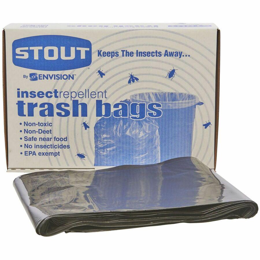 Stout Insect Repellent Trash Bags - 45 gal Capacity - 33" Width x 45" Length - 2 mil (51 Micron) Thickness - Black - Polyethylene - 65/Carton - Recycled. Picture 17