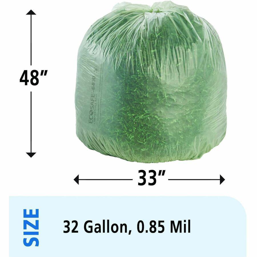 Stout EcoSafe Trash Bags - 32 gal Capacity - 33" Width x 48" Length - 0.85 mil (22 Micron) Thickness - Green - Plastic - 50/Carton. Picture 7