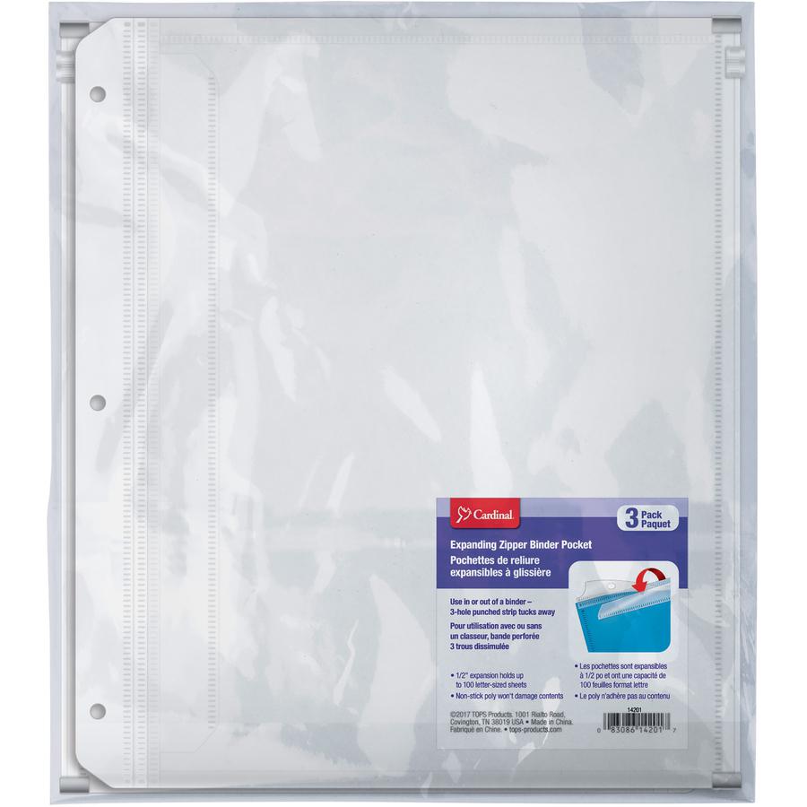 Cardinal Expanding Zipper Binder Pockets - 11.8" Height x 0.3" Width x 10.5" Length - 0.50" Maximum Capacity - 100 x Sheet Capacity - For Letter 8 1/2" x 11" Sheet - Ring Binder - Rectangular - Clear . Picture 4