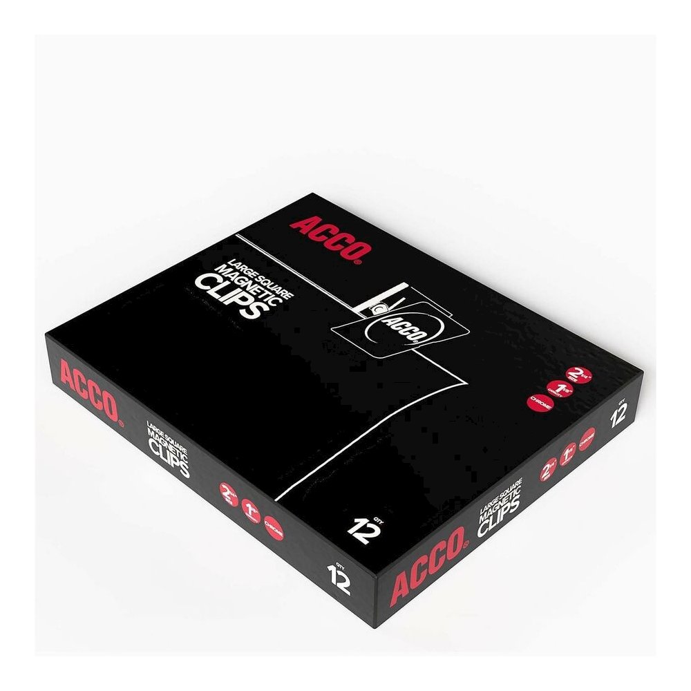 ACCO Square Large Magnetic Clip - Large - 2.3" Length - 1.13" Size Capacity - Magnetic, Rust Resistant - Silver - Metal, Chrome - 12 / Box. Picture 2