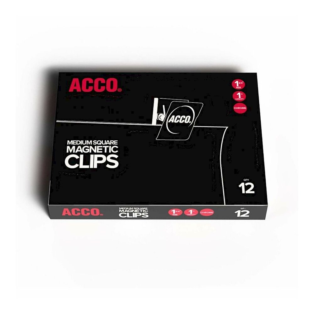 ACCO Square Magnetic Clip - Medium - 1.8" Length - 1" Size Capacity - Magnetic, Rust Resistant - Silver - Metal, Chrome - 12 / Box. Picture 2