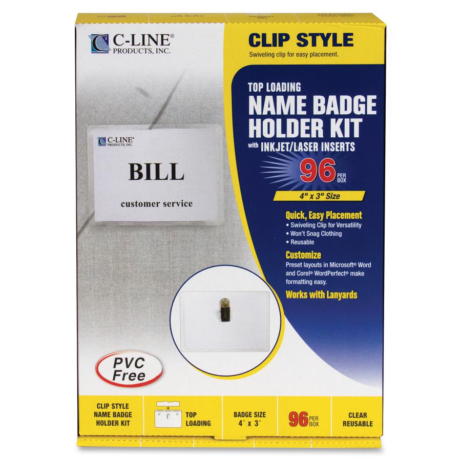C-Line Clip Style Name Badge Holder Kit - Sealed Holders with Inserts, 4 x 3, 96/BX, 95596. Picture 3