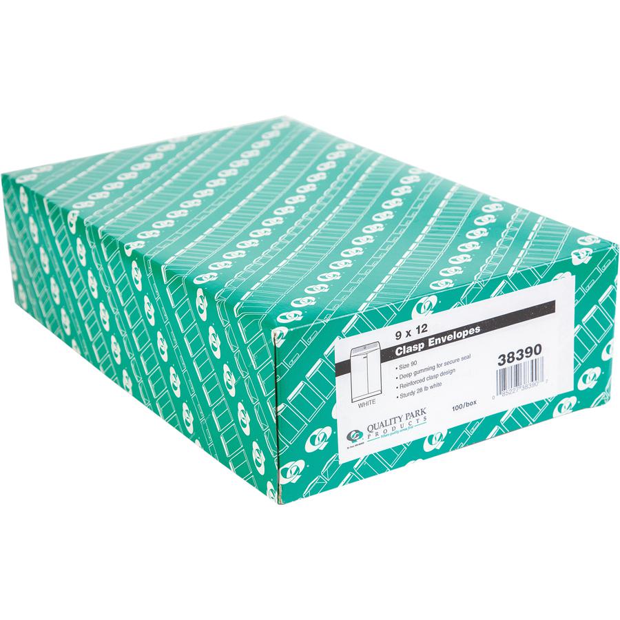 Quality Park 9 x 12 Clasp Envelopes with Deeply Gummed Flaps - Clasp - #90 - 9" Width x 12" Length - 28 lb - Gummed Flap - 100 / Box - White. Picture 6