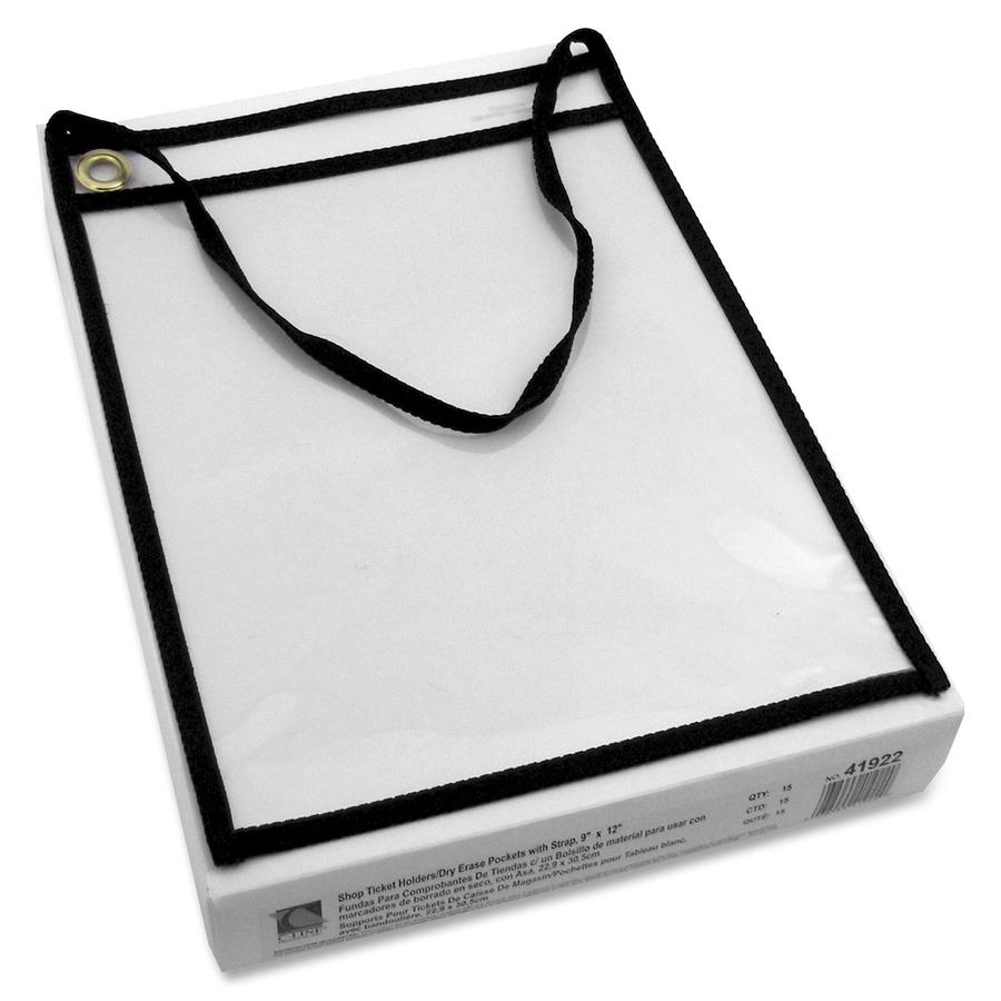 C-Line Shop Ticket Holders With Hanging Straps, Stitched - Black, Both Sides Clear, 9 X 12, 15/BX, 41922. Picture 2