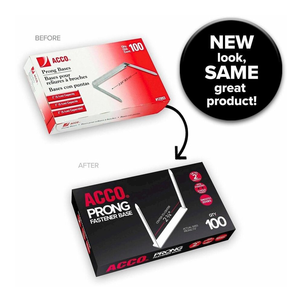 ACCO Economy Prong Fasteners - Base Only - 2.8" Length - 2" Size Capacity - Coined Edge - Metal - 100 / Box. Picture 2