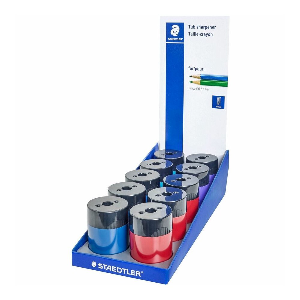 Staedtler Cylinder Metal Blade Pencil Sharpener - 1 Hole(s) - 2.2" Height x 1.5" Width - Metal - Assorted - 10 / Box. Picture 3
