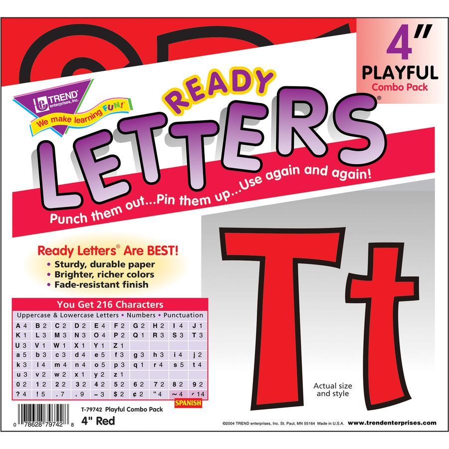 Trend 4" Ready Letter Playful Combo Pack - 83 x Lowercase Letters, 59 x Capital Letter, 36 x Punctuation Marks, 18 x Spanish Accent Mark Shape - Pin-up - Pin Style - Pre-punched - 4" Height x 9" Lengt. Picture 2