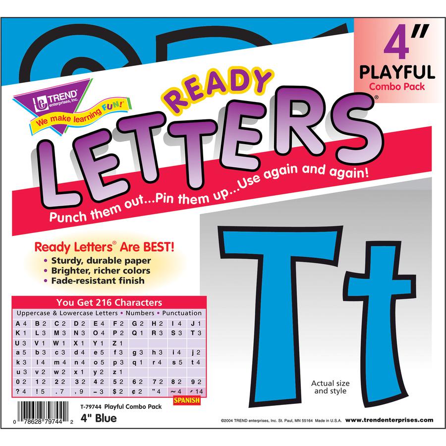 Trend 4" Ready Letter Playful Combo Pack - 83 x Lowercase Letters, 59 x Capital Letter, 36 x Punctuation Marks, 18 x Spanish Accent Mark Shape - Pin-up - Pin Style - Pre-punched - 4" Height x 8" Lengt. Picture 2