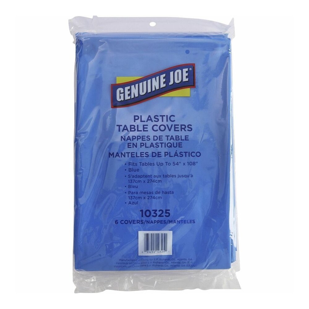 Genuine Joe Plastic Rectangular Table Covers - 108" Length x 54" Width - Plastic - Blue - 6 / Pack. Picture 5