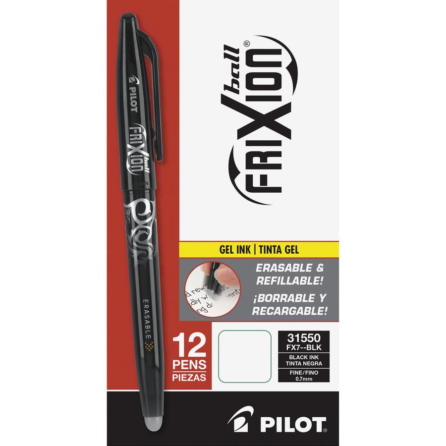 Pilot FriXion Ball Erasable Gel Pens - Fine Pen Point - 0.7 mm Pen Point Size - Black Gel-based Ink - Black Barrel - 1 Dozen. Picture 3