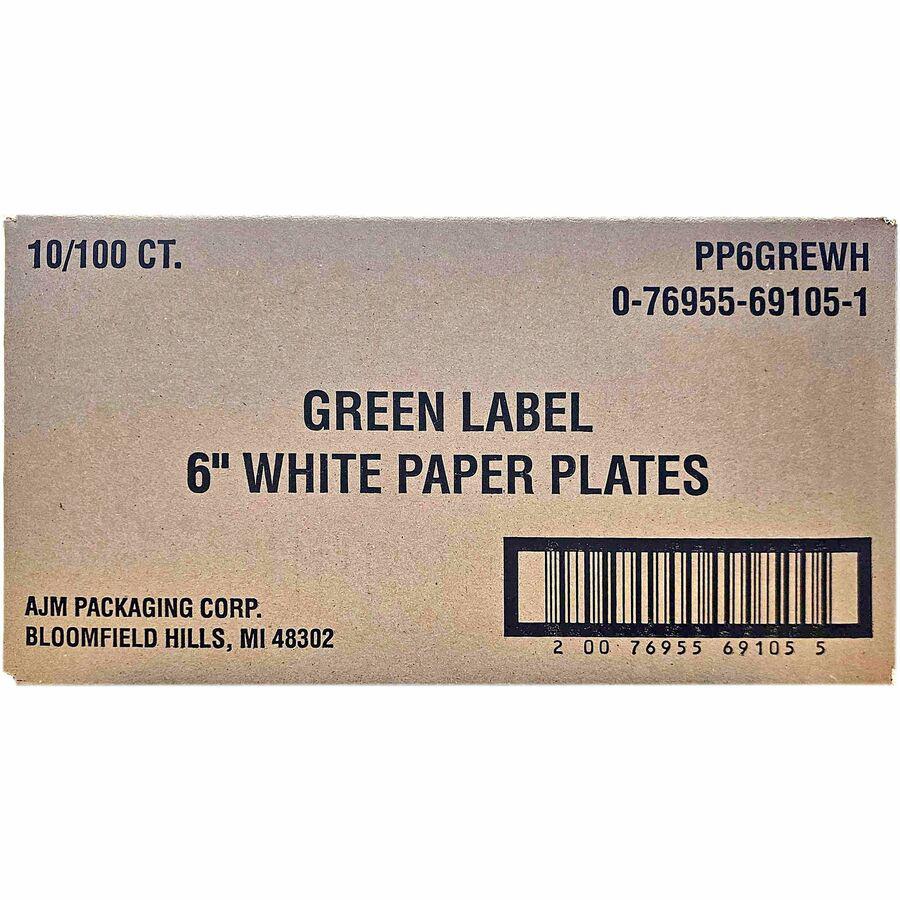 Green Label 6" Green Label Economy Paper Plates - Microwave Safe - 6" Diameter - White - Paper Body - 100/Bag - 10 / Carton. Picture 6
