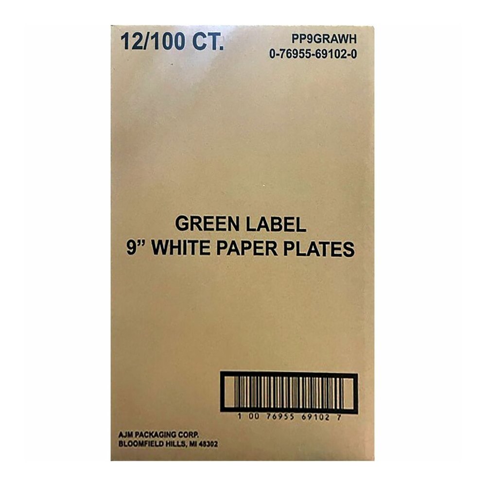 Green Label 9" Green Label Economy Paper Plates - Microwave Safe - 9" Diameter - White - Paper Body - 100/Bag - 12 / Carton. Picture 6