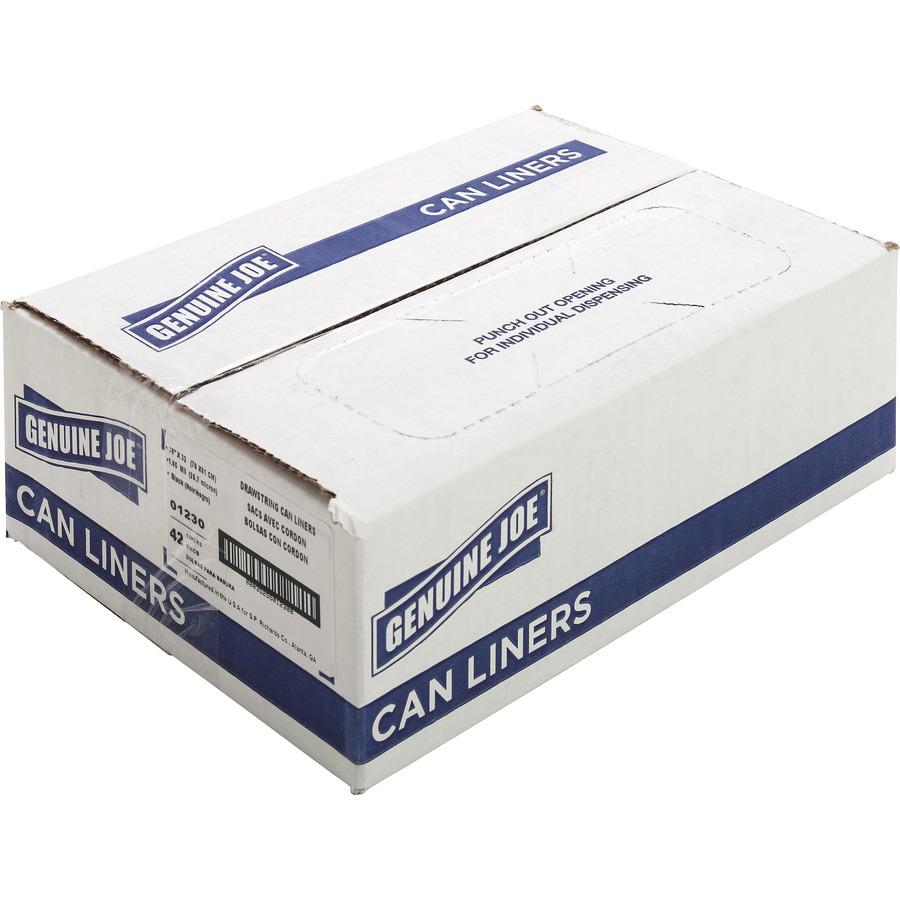 Genuine Joe Flexible Drawstring Trash Can Liners - Medium Size - 30 gal Capacity - 32" Length x 30" Width x 1.05 mil (27 Micron) Thickness - Low Density - Drawstring Closure - Black - Resin - No - 42/. Picture 7