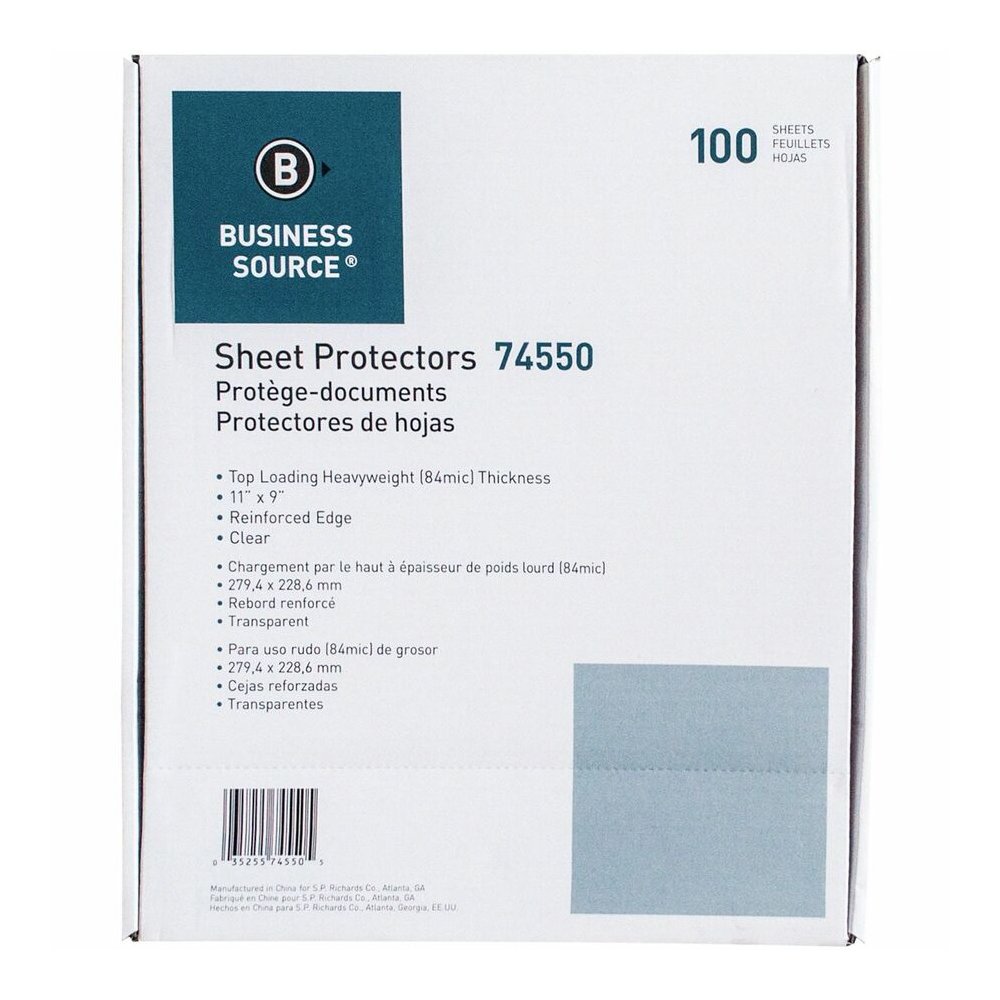 Business Source Top-Loading Poly Sheet Protectors - 3.3 mil Thickness - For Letter 8 1/2" x 11" Sheet - 3 x Holes - Ring Binder - Rectangular - Clear - Polypropylene - 100 / Box. Picture 4