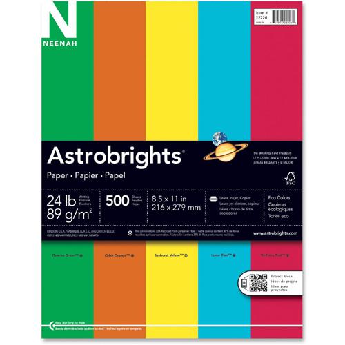 Astrobrights Color Paper - Assorted - Letter - 8 1/2" x 11" - 24 lb Basis Weight - 500 / Ream - Green Seal - Acid-free, Lignin-free - Gamma Green, Re-entry Red, Orbit Orange, Sunburst Yellow. Picture 6