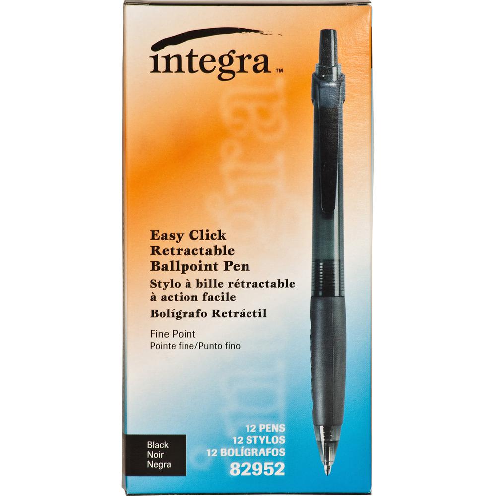 Integra 82952 Retractable Ballpoint Pens - Retractable - Black Ink - Black, Transparent Barrel - 1 Dozen. Picture 8
