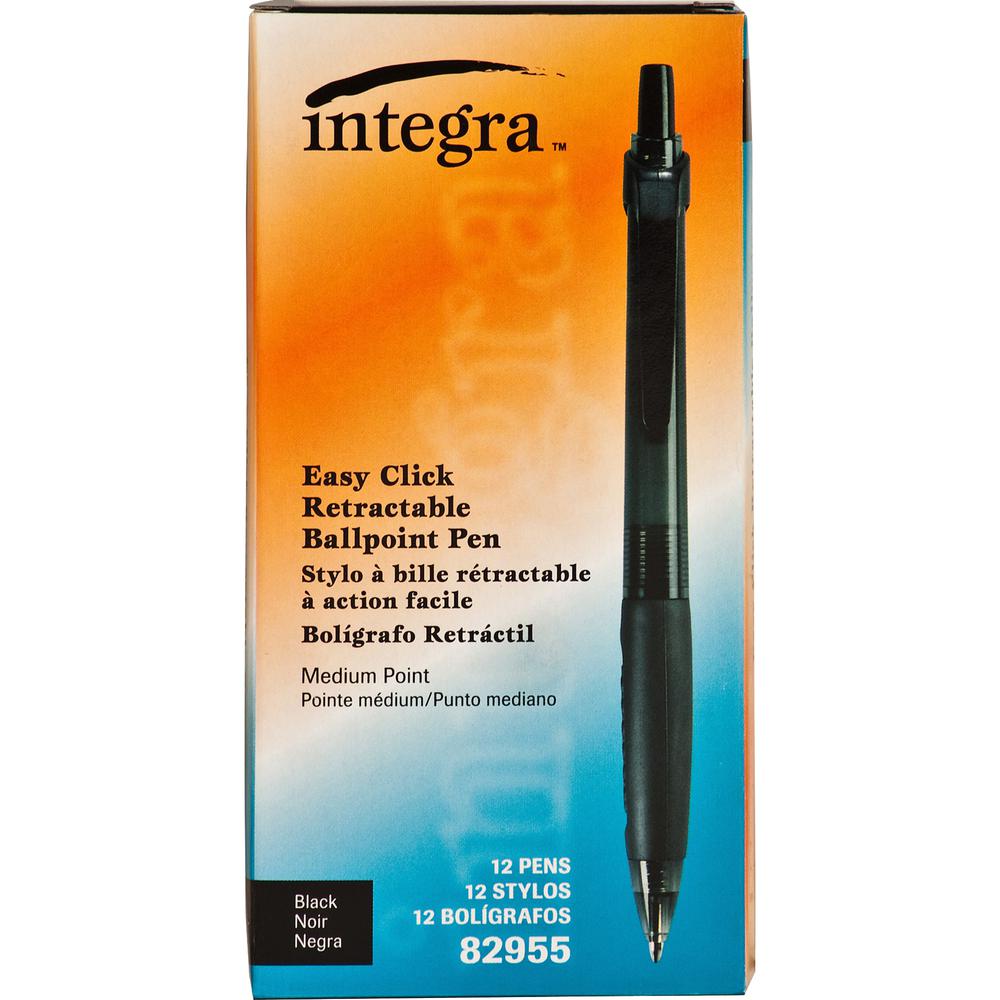 Integra Easy Click Retractable Ballpoint Pen - Retractable - Black Ink - Black Barrel - 1 Dozen. Picture 9