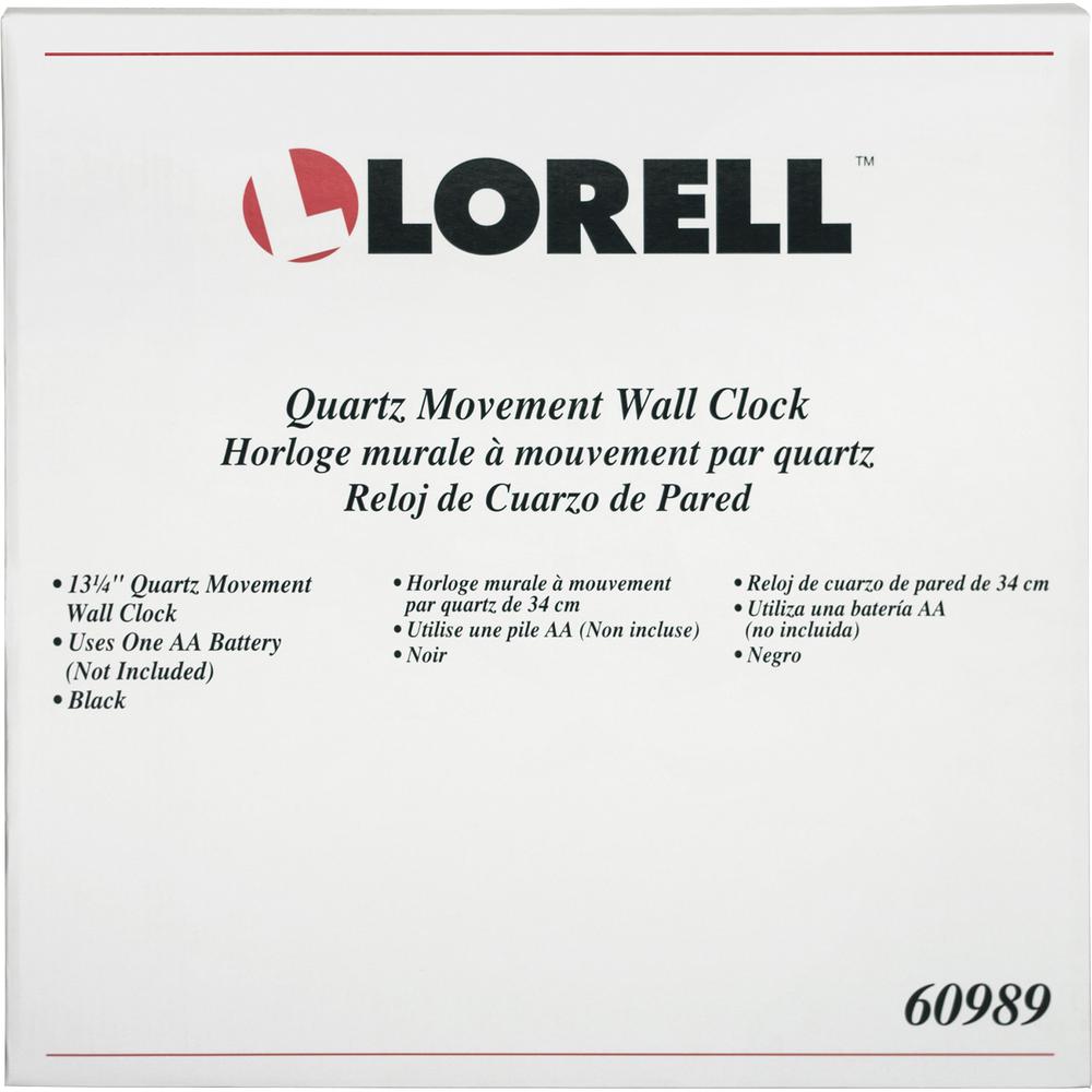 Lorell 13-1/4" Round Wall Clock - Analog - Quartz - White Main Dial - Black Case - Plastic. Picture 5