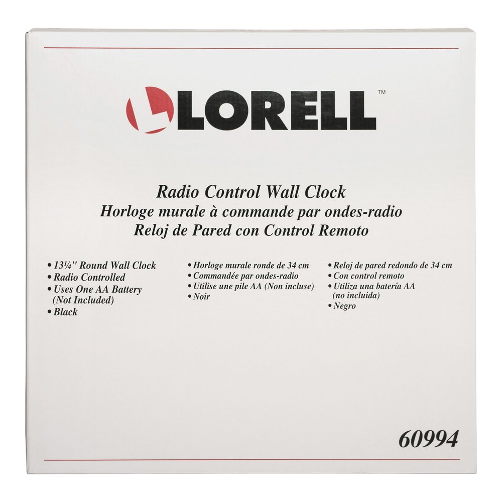 Lorell 13-1/4" Radio-Controlled Wall Clock - Analog - Quartz - White Main Dial - Black Case - Plastic. Picture 3