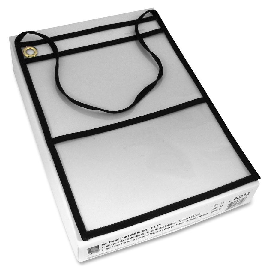 C-Line Two Pocket Shop Ticket Holders with Hanging Straps, Stitched - Both Sides Clear, 9 x 12, 15/BX, 38912. Picture 2