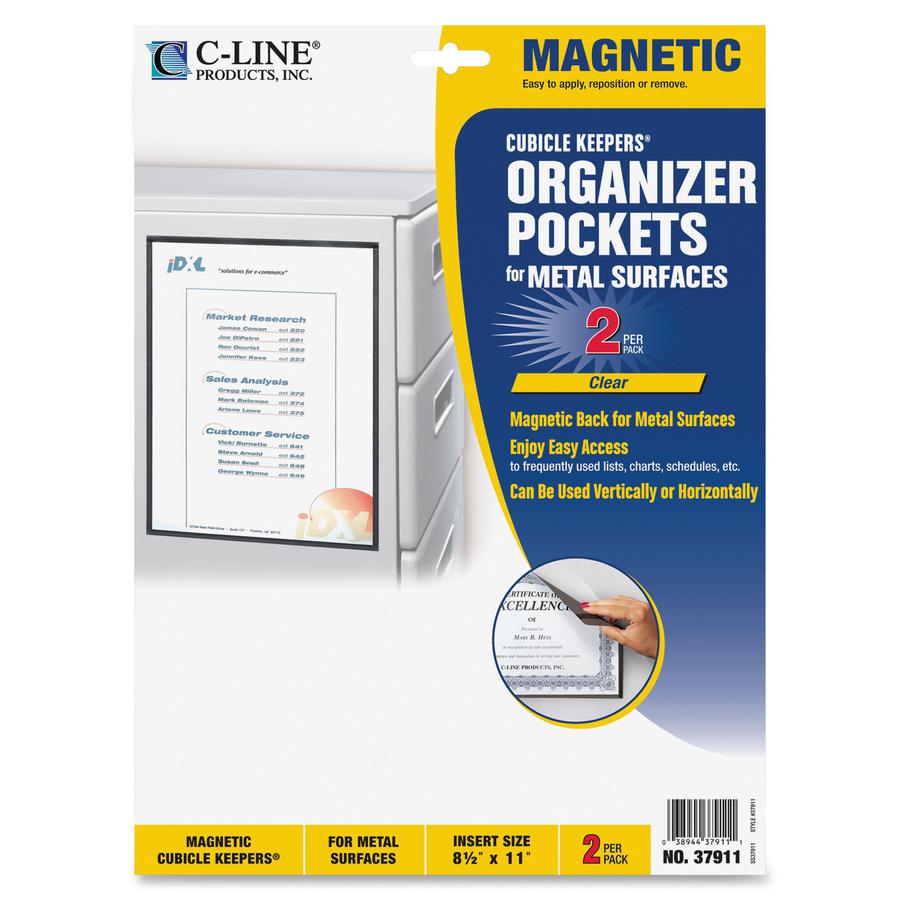 C-Line Cubicle Keepers Display Pockets for Metal Surfaces - Magnetic, 8-1/2 x 11, 2/PK, 37911. Picture 2