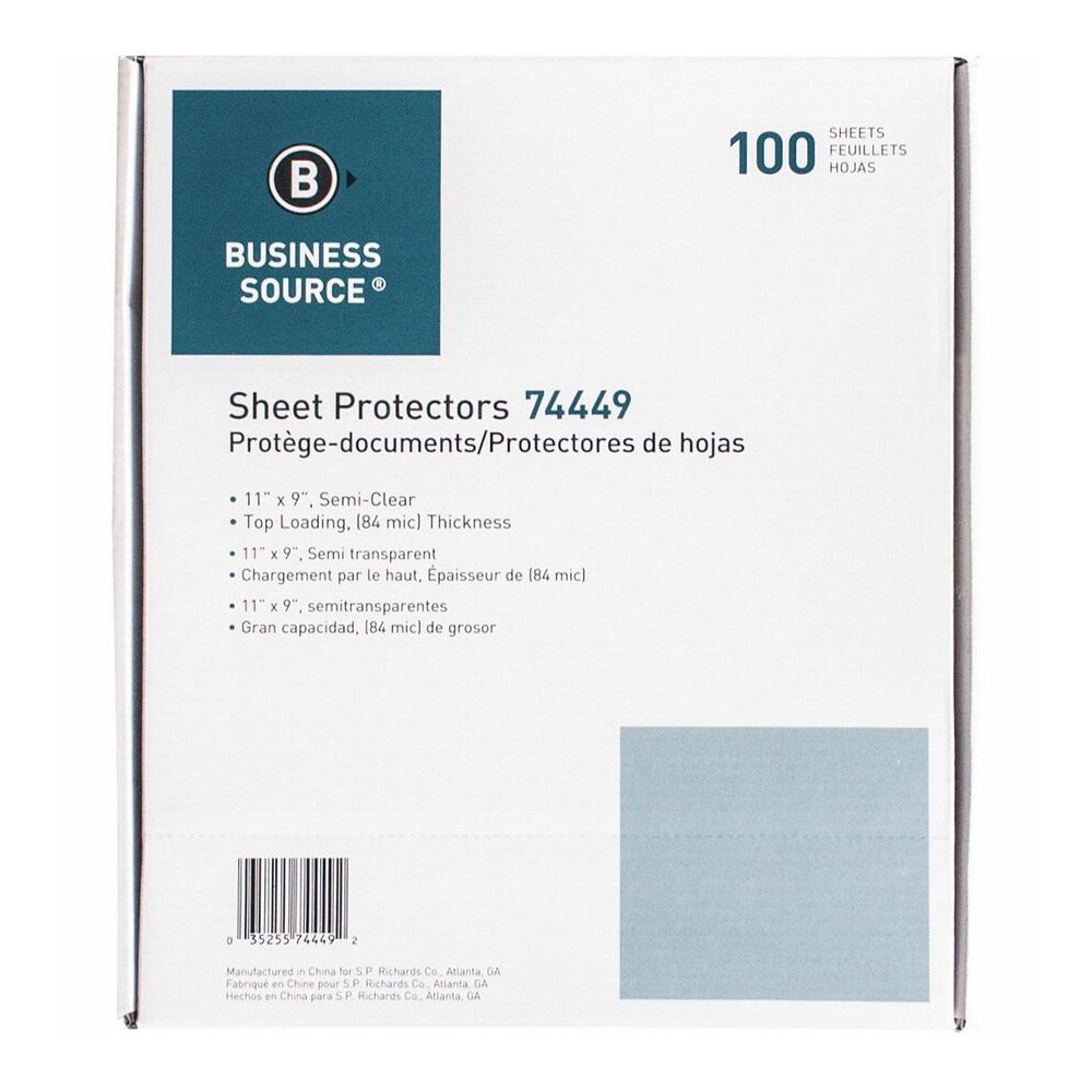 Business Source Nonglare Top-loading Sheet Protectors - 11" Height x 9" Width x 3.3 mil Thickness - For Letter 8 1/2" x 11" Sheet - Ring Binder - Rectangular - Clear - Polypropylene - 100 / Box. Picture 2