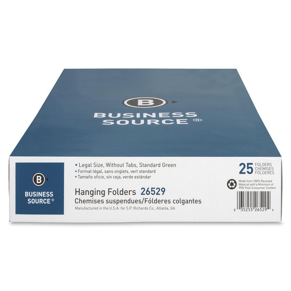 Business Source Legal Recycled Hanging Folder - 8 1/2" x 14" - 11 pt. - Green - 100% Recycled - 25 / Box. Picture 4