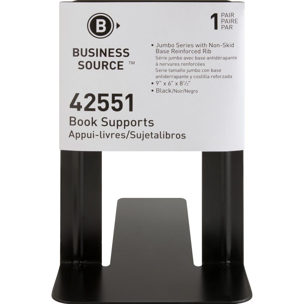 Business Source Heavy-gauge Steel Book Supports - 8.50" Height x 9" Width x 6" Depth - Desktop - Non-skid Base, Scratch Resistant, Stain Resistant - Enamel - Black - Steel - 1 Pair. Picture 9