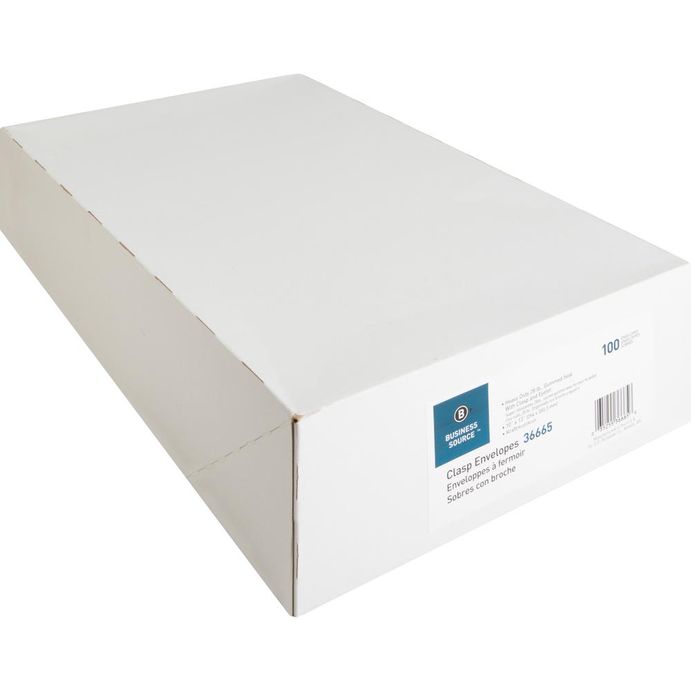 Business Source Heavy-duty Clasp Envelopes - Clasp - #97 - 10" Width x 13" Length - 28 lb - Clasp - Kraft - Kraft - 100 / Box. Picture 5