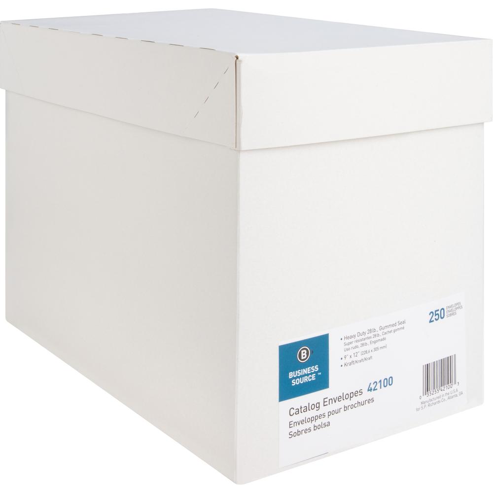 Business Source Kraft Gummed Catalog Envelopes - Catalog - #10 1/2 - 9" Width x 12" Length - 28 lb - Gummed - Kraft - Kraft - 250 / Box. Picture 11