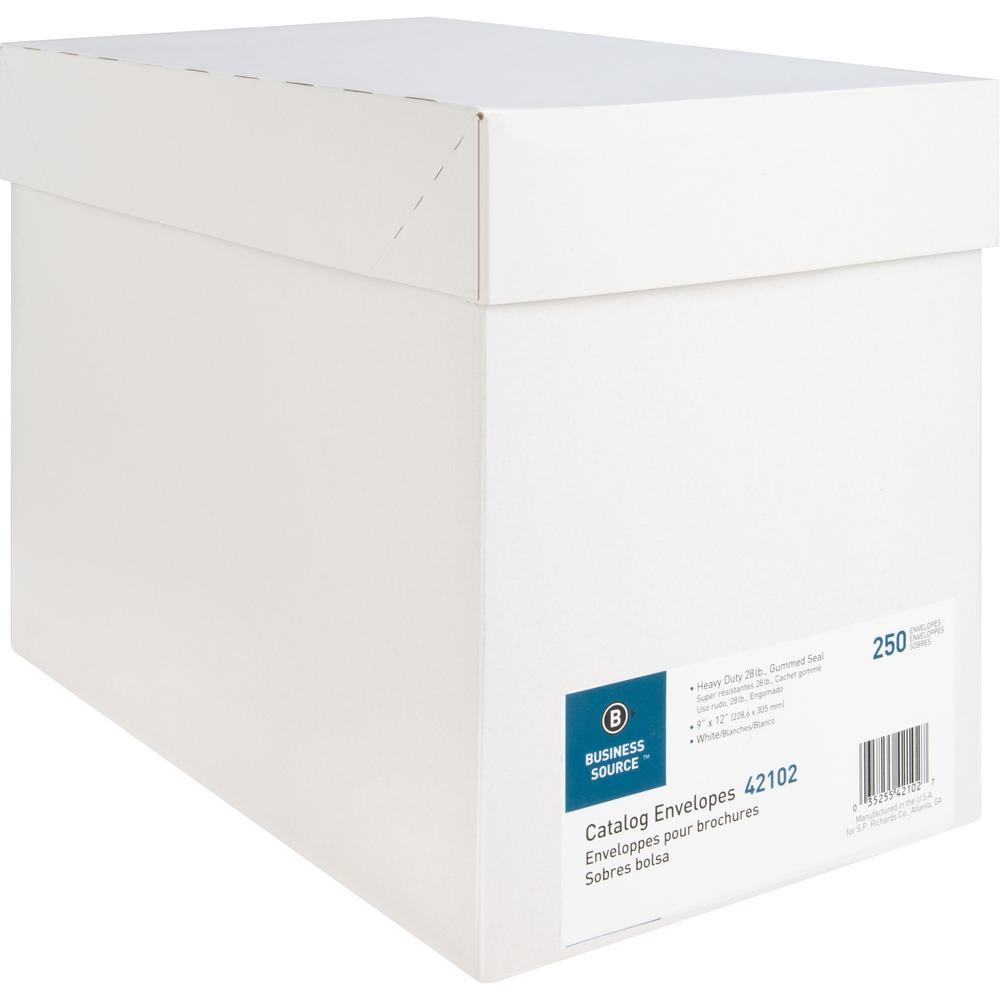 Business Source 28 lb. White Catalog Envelopes - Catalog - #10 1/2 - 9" Width x 12" Length - 28 lb - Gummed - White - Wove - 250 / Box. Picture 4