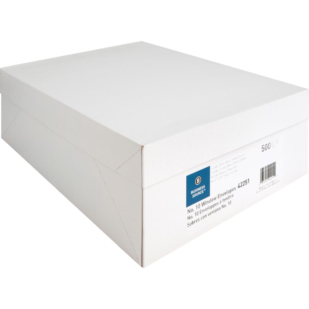 Business Source Economical No. 10 Window Envelope - Single Window - #10 - 9 1/2" Width x 4 1/8" Length - 24 lb - 500 / Box - White. Picture 4