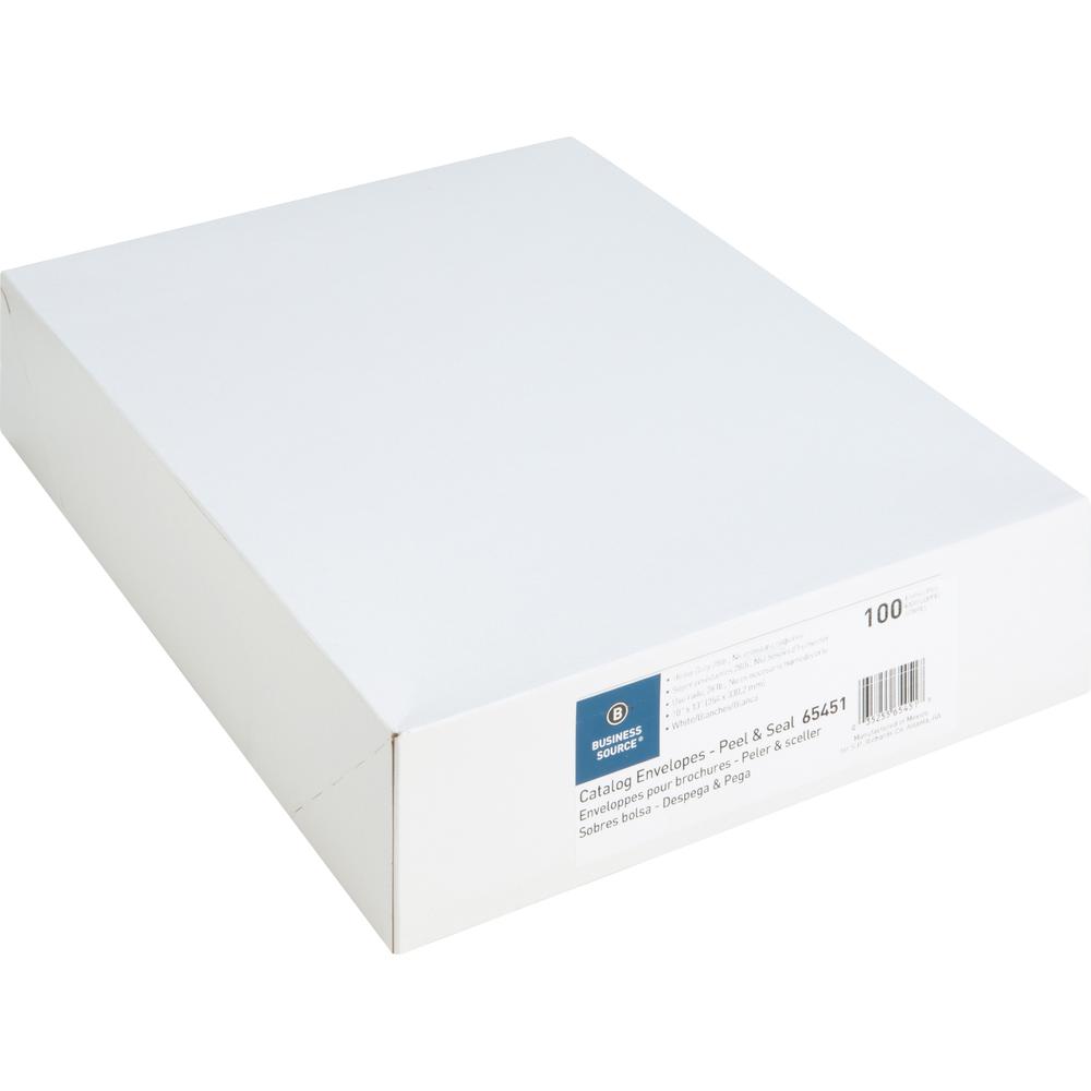 Business Source Self Sealing Catalog Envelopes - Catalog - 10" Width x 13" Length - 28 lb - Peel & Seal - White - Wove - 100 / Box. Picture 7