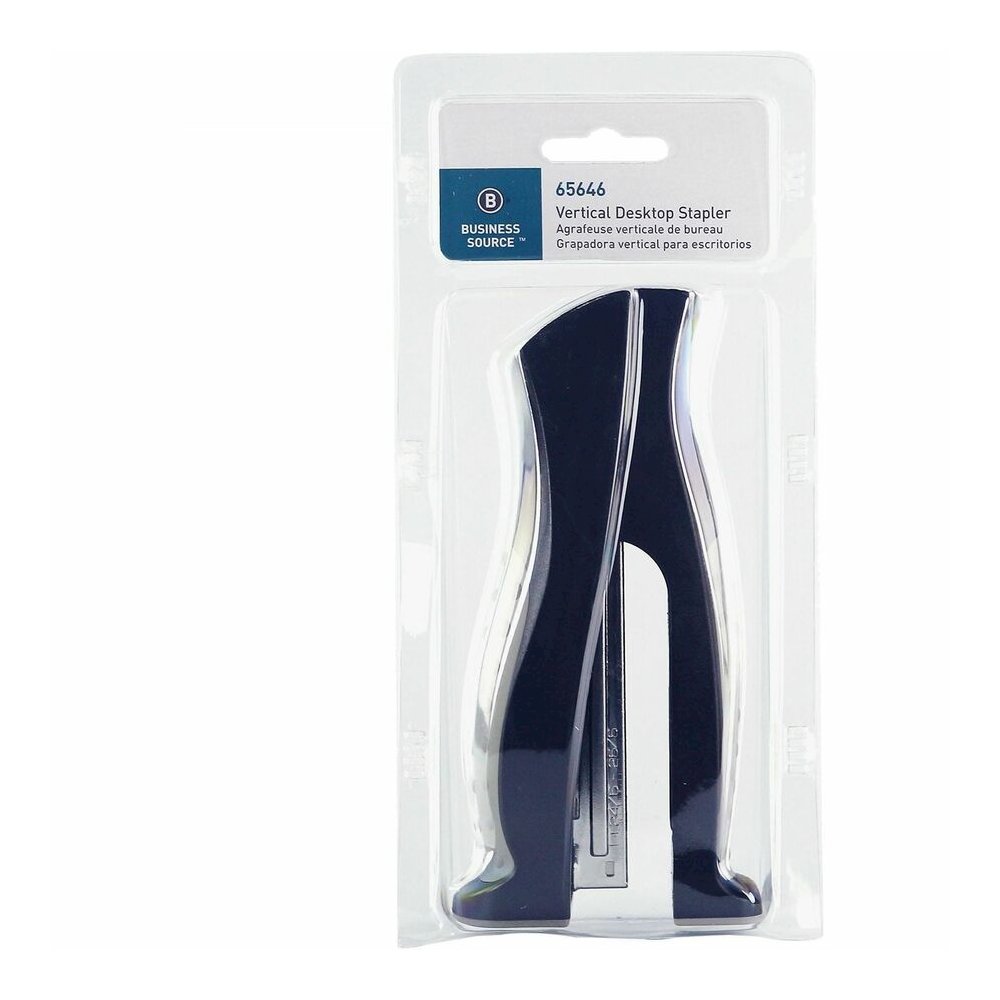 Business Source Full Strip Vertical Desk Stapler - Staples Upto 20 Sheet of 80g/m² Paper - Holds Upto 210 Staple - Full Strip - Black, Gray - Metal - 1 Each. Picture 5