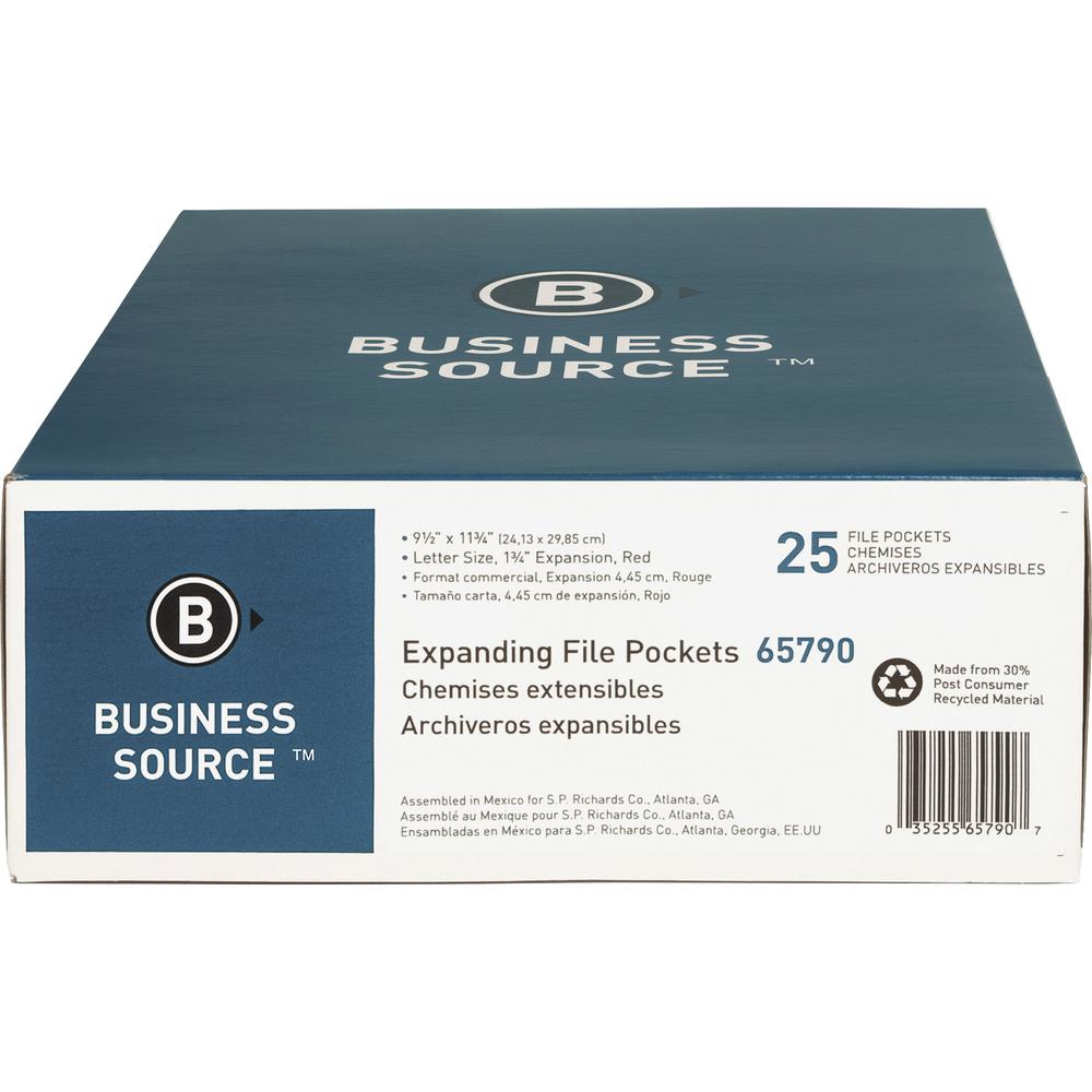 Business Source Straight Tab Cut Letter Recycled File Pocket - 8 1/2" x 11" - 1 3/4" Expansion - Redrope - Redrope - Tyvek Gusset, Reinforced Gusset, Tear Proof, Sturdy, Durable - 30% Recycled - 25 / . Picture 6