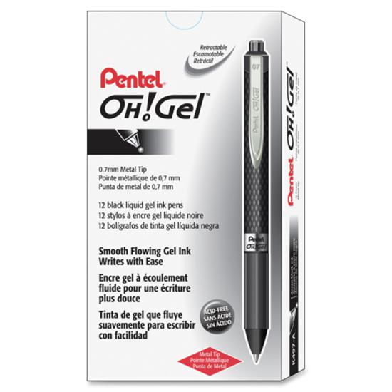 Pentel OH! Medium Point Gel Pens - Black Ink - Gel-based - Carbon Fiber Barrel - 1 Dozen. Picture 7