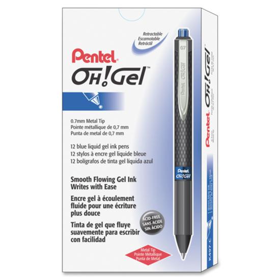 Pentel OH! Medium Point Gel Pens - Medium Pen Point - 0.7 mm Pen Point Size - Blue Gel-based Ink - Carbon Fiber Barrel - 1 Dozen. Picture 3