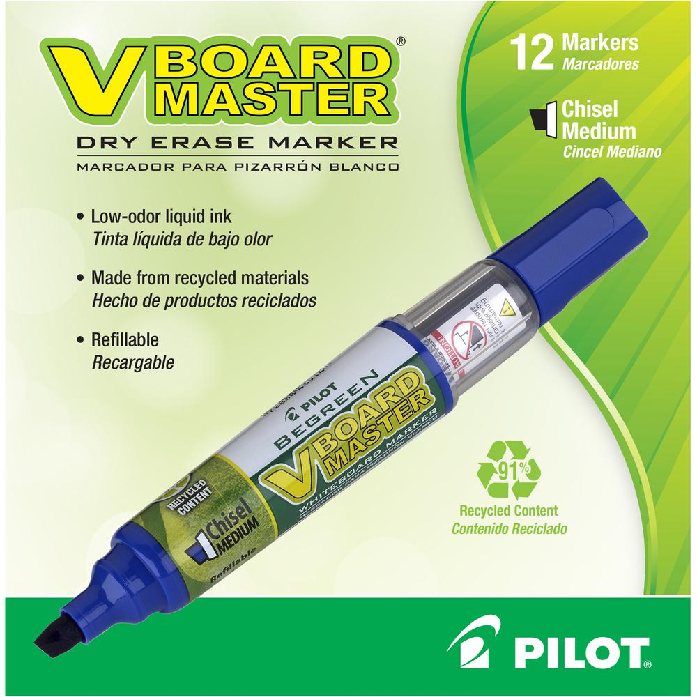 Pilot BeGreen Refillable VBoard Dry-erase Marker - Refillable - Blue Ink - 12 / Box. Picture 2