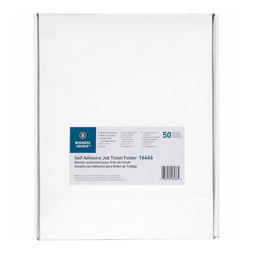 Business Source Self-Adhesive Shop Ticket Holders - 8.5" Height x 11" Width - Vinyl - Clear - 50 / Box. Picture 2