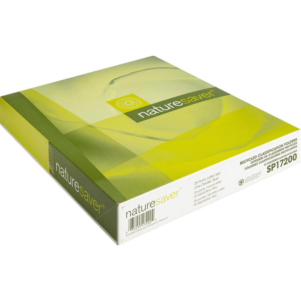 Nature Saver 1/3 Tab Cut Letter Recycled Classification Folder - 8 1/2" x 11" - 2" Fastener Capacity for Folder - Top Tab Location - 1 Divider(s) - Blue - 100% Recycled - 10 / Box. Picture 4