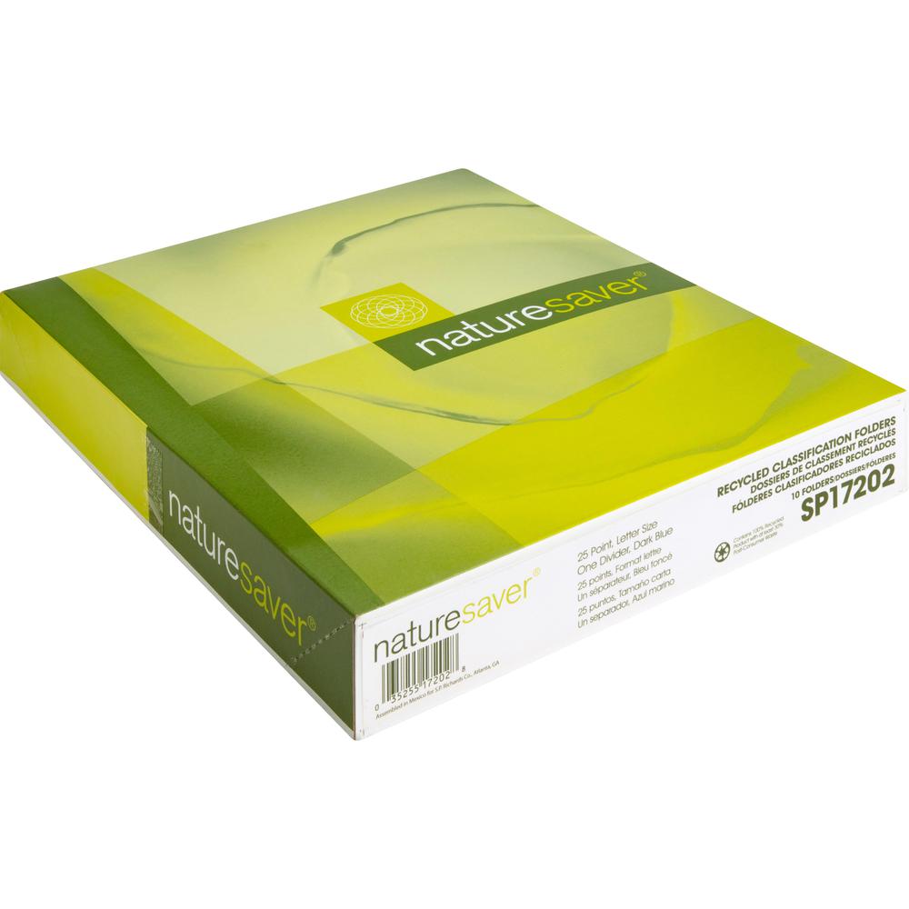 Nature Saver Letter Recycled Classification Folder - 8 1/2" x 11" - 2" for Folder - Top Tab Location - 1 Divider - 25 pt. - Blue - 100% Recycled - 10 / Box. Picture 2