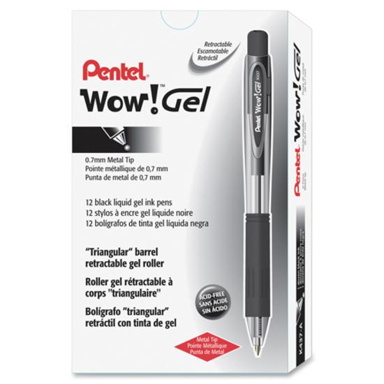 Pentel Wow! Gel Pens - Retractable - Black Ink - Gel-based - Clear Barrel - 1 Dozen. Picture 5