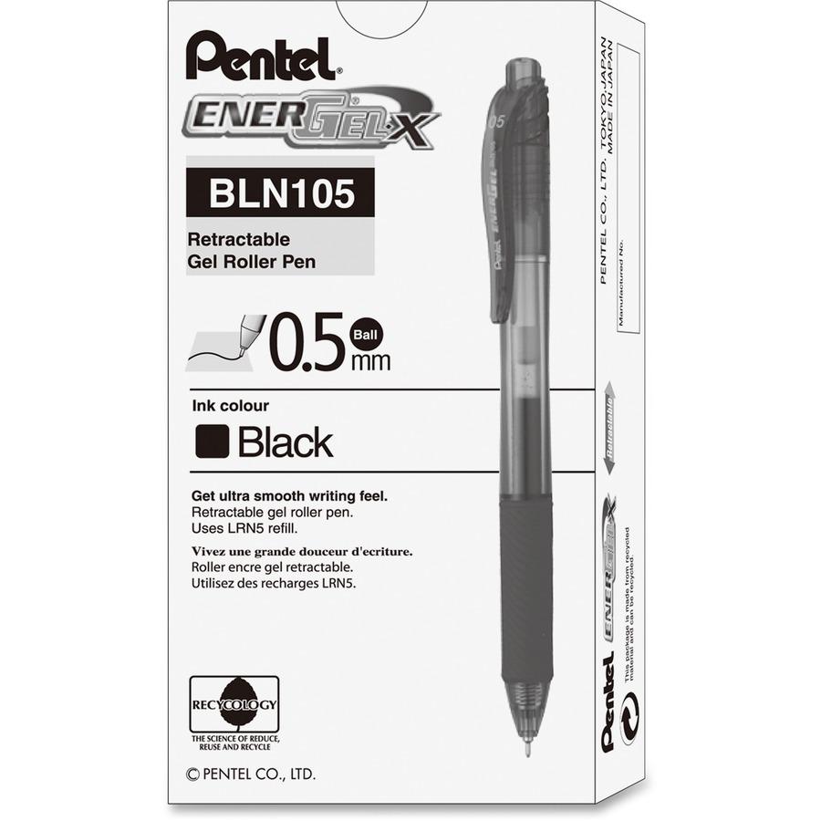 EnerGel EnerGel-X Retractable Gel Pens - Fine Pen Point - 0.5 mm Pen Point Size - Needle Pen Point Style - Refillable - Retractable - Black Gel-based Ink - Black Barrel - 12 / Box. Picture 3