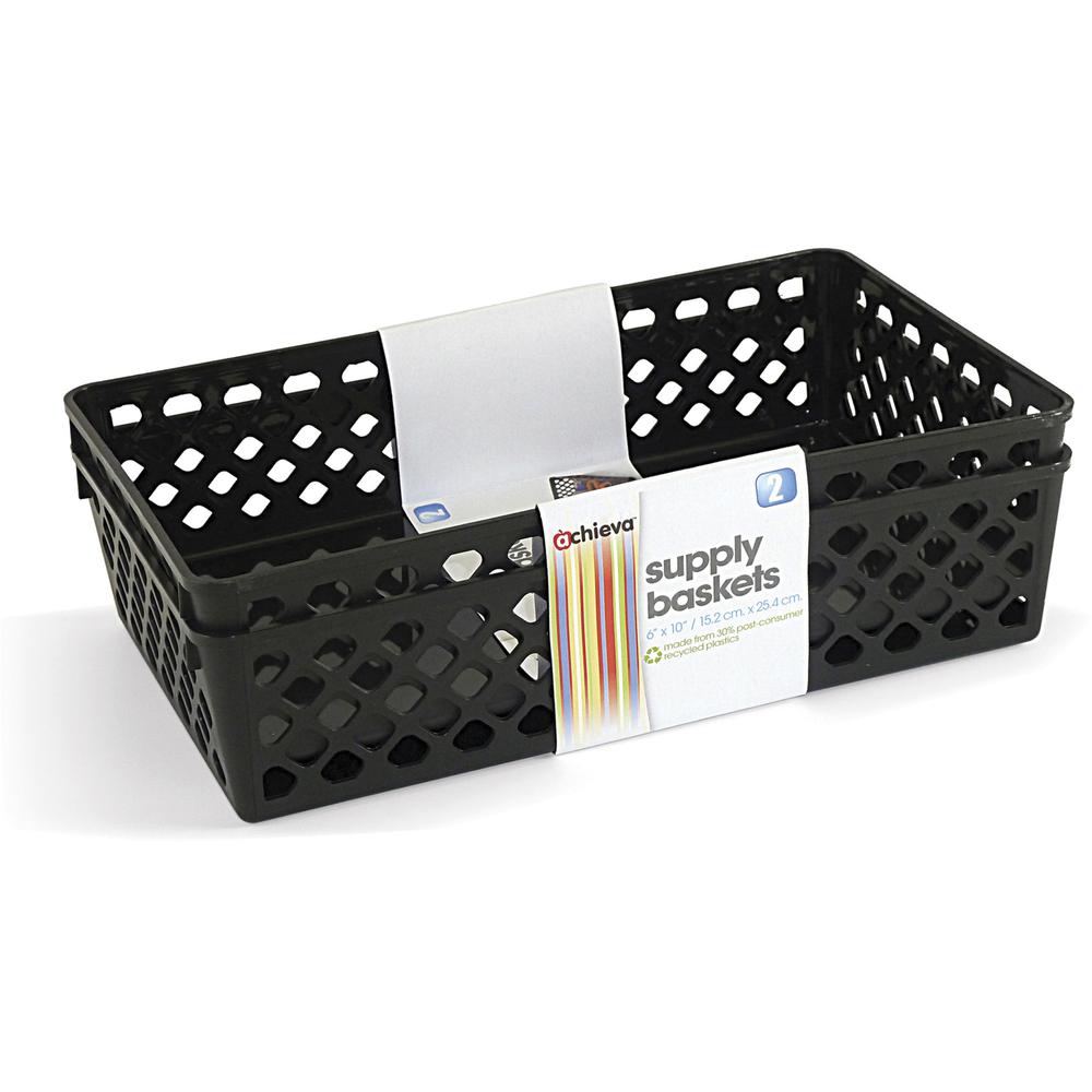 Officemate Supply Baskets - 2.4" Height x 10.1" Width x 6.1" Depth - Black - Plastic. Picture 5
