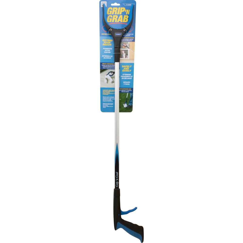 Ettore Grip 'n Grab Multipurpose Pickup Tool - 32" Reach - Articulating Head, Rust Proof, Comfortable Handle, Comfortable Handle - Rubber, Aluminum, Plastic - Blue - 1 Each. Picture 2